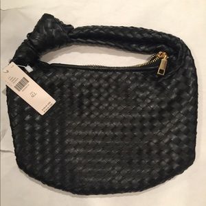 Melie Bianco Brigitte Mini Satchel Woven Knot Bag BLACK